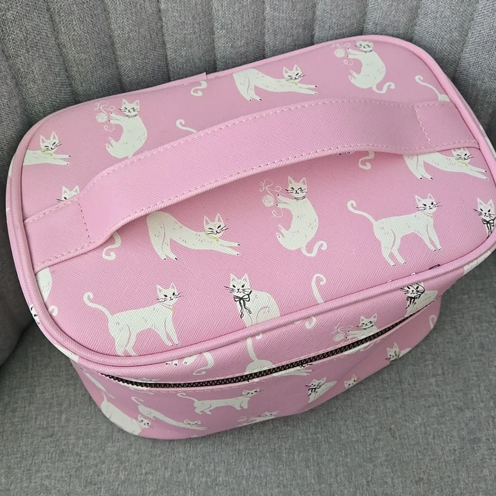 Adorable Cat Print Cosmetic Bag/Organizer In Pink, NWT